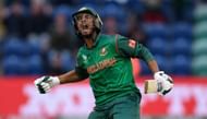 CARDIFF, WALES - JUNE 09:  Bangladesh batsman Mohammad Mahmudullah celebrates after hitting the winning runs during the ICC Champions Trophy match between New Zealand and Bangladesh at SWALEC Stadium on June 9, 2017 in Cardiff, Wales.  (Photo by Stu Forster/Getty Images)